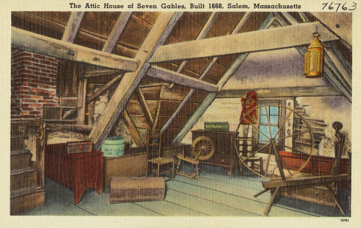 Image of "The Attic House of Seven Gables, Built 1668, Salem, Massachusetts"