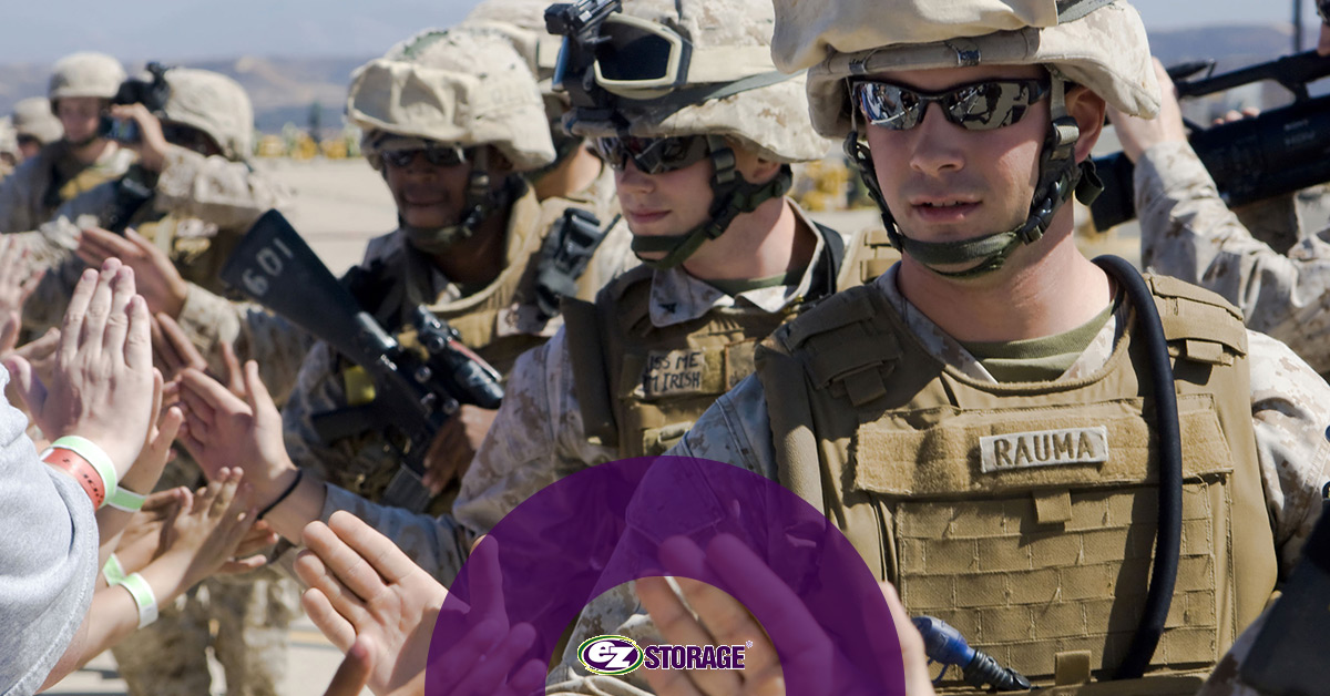 Military soldiers being greeted