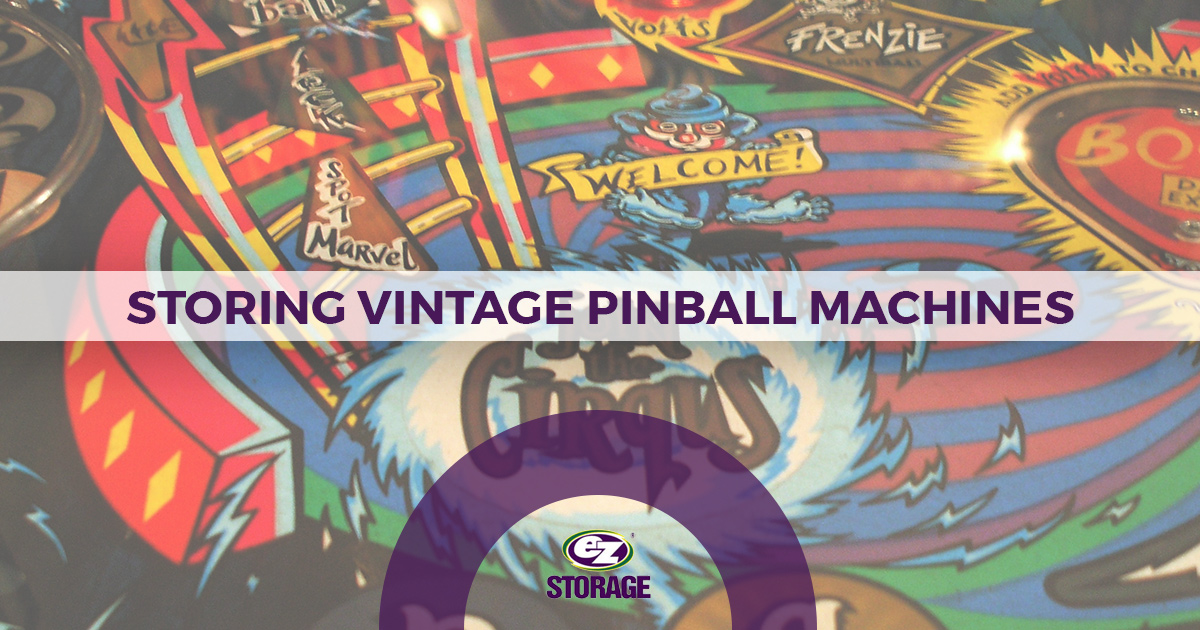 Close up of a vintage pinball machine and text "Storing vintage pinball machines"