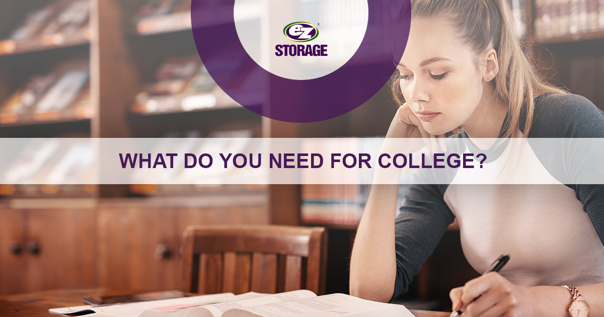 Female college student studying with text "what do you need for college?"