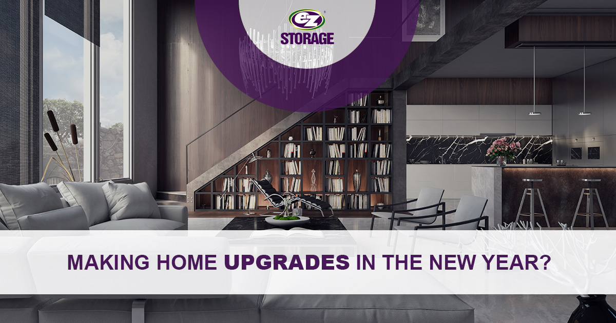 Inside view of a modern home and text "Making home upgrades in the New Year"