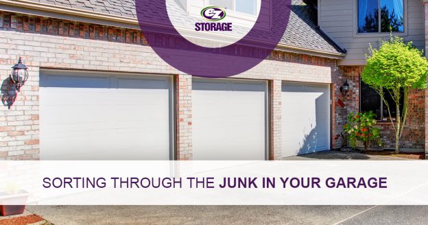 Home with three garages and text "Sorting through the junk in your garage"