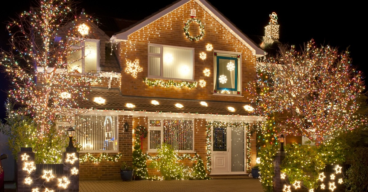 Two-floor home with Christmas lights